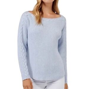 Ever New Melbourne Estelle Blue Cable Knit Sweater Pullover Boat Neck